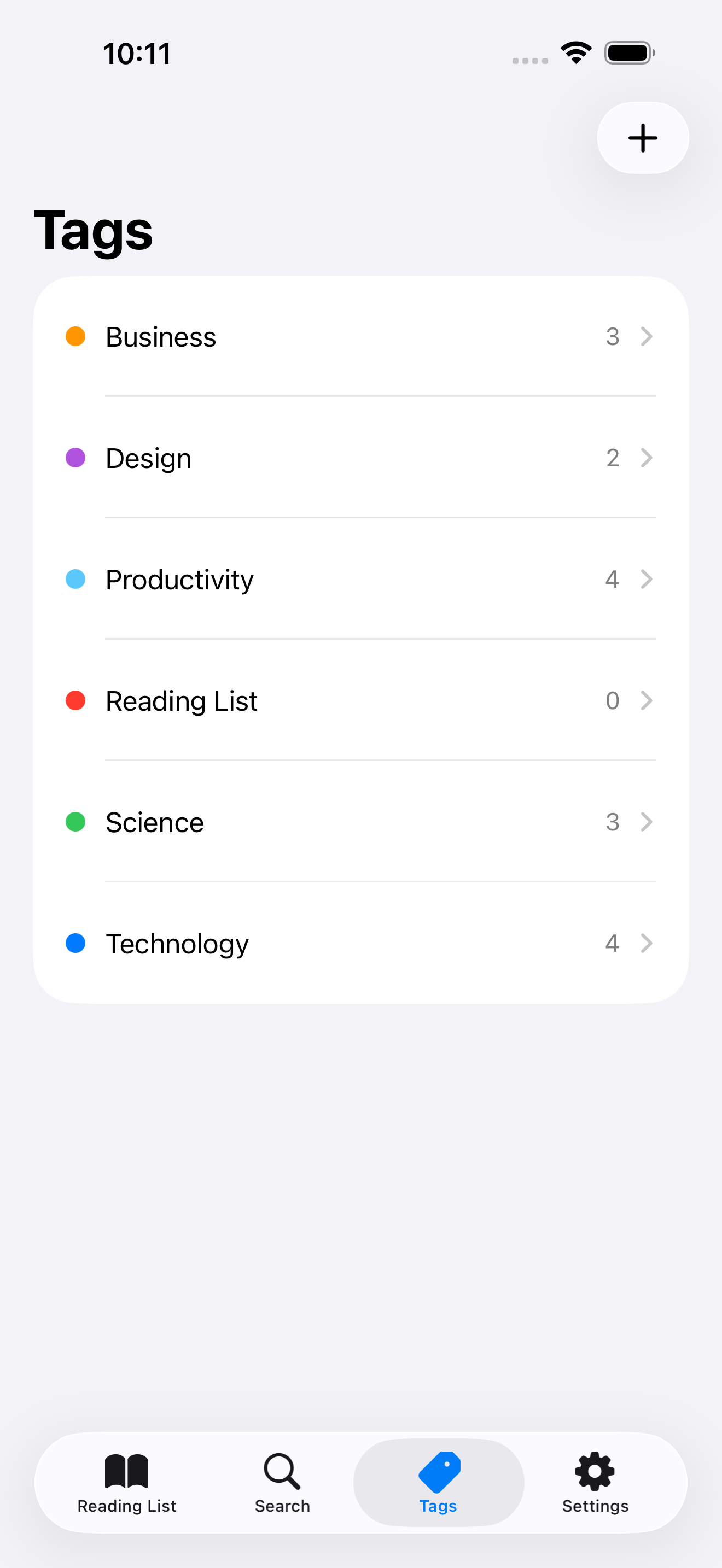 Colour-coded tags for organisation